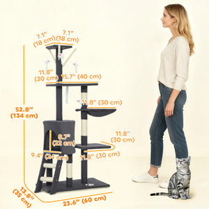 53" Cat Tree Tower, Kitten Activity Centre with Scratching Posts, Condo, Perches, Ladder, Hammock – view 16