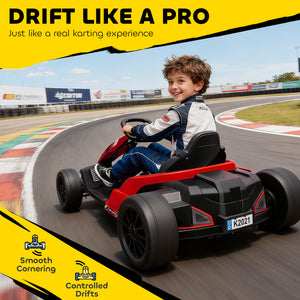 Qaba 24V Electric Go Kart with Dual 150W Motors, Adjustable Seat & 11.2MPH High Speed, Slow Start, 5-Point Harness