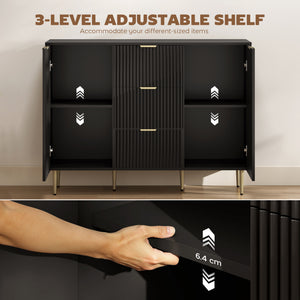 Modern Kitchen Storage Cabinet, Sideboard Buffet Cabinet w/ 3 Drawers and Adjustable Shelves for Kitchen – view 4
