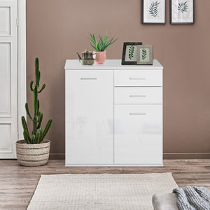High Gloss Sideboard with 2 Drawers and 2 Doors, Buffet Cabinet with Adjustable Shelf, Coffee Bar Cabinet with Storage, White