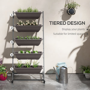 5-Tier Vertical Raised Garden Planter with 5 Boxes, Wheels, Outdoor Plant Stand for Vegetable Flowers, Brown – view 3