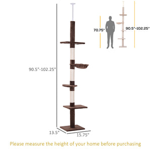 8.5ft Cat Climbing Tree 5-Tier Kitty Activity Center with Scratching Post Brown and White