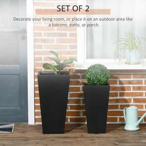 Set of 2 Tall Planters with Drainage Holes, 22" / 18" Outdoor Flower Pots for Patio, Yard, Garden, Black – view 3