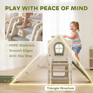 Qaba Foldable 5 in 1 Toddler Slide with Ladder, Climbing Wall, Basketball Hoop, Storage and Basketball for 1-3 Years, Cream