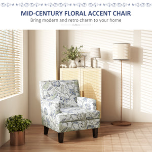 Upholstered Armchair, Mid-Century Accent Chair with Floral Pattern, Nailhead Trim for Living Room, Bedroom, Multicolour