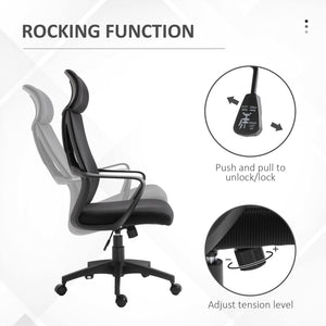 Mesh Office Chair with Up&Down Headrest, Ergonomic Computer Desk Chair with Adjustable Tilt Angle, Height Adjustable Swivel Seat with Lumbar Support for Office, Black