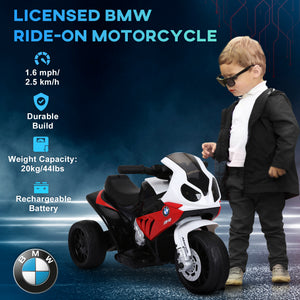 Aosom Kids Motorcycle, 6V Battery Powered Toddler Motorcycle with Headlight, Music, 3 Wheels Electric Motorcycle for Kids, Licensed BMW, Gift for Boys & Girls -