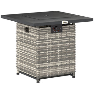 28 Inch Propane Fire Pit Table, 40,000 BTU Rattan Gas Fire Pit Table with Rain Cover, Mesh Lid, Lava Stone, Mixed Grey