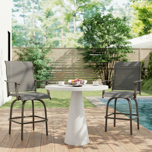 Outdoor Bar Stools Set of 2, Swivel Bar Height Chairs with High Back, Curved Armrests and Steel Frame, Black – view 7