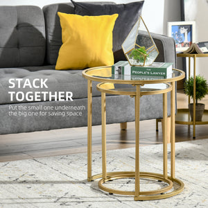 Set of 2 Nesting Coffee Tables with Metal Base, Round Side Table with Tempered Glass Tabletop for Living – view 10