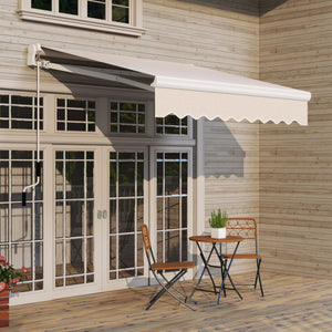 8'x7' Patio Awning Manual Retractable Sun Shade Outdoor Deck Canopy Shelter, Beige