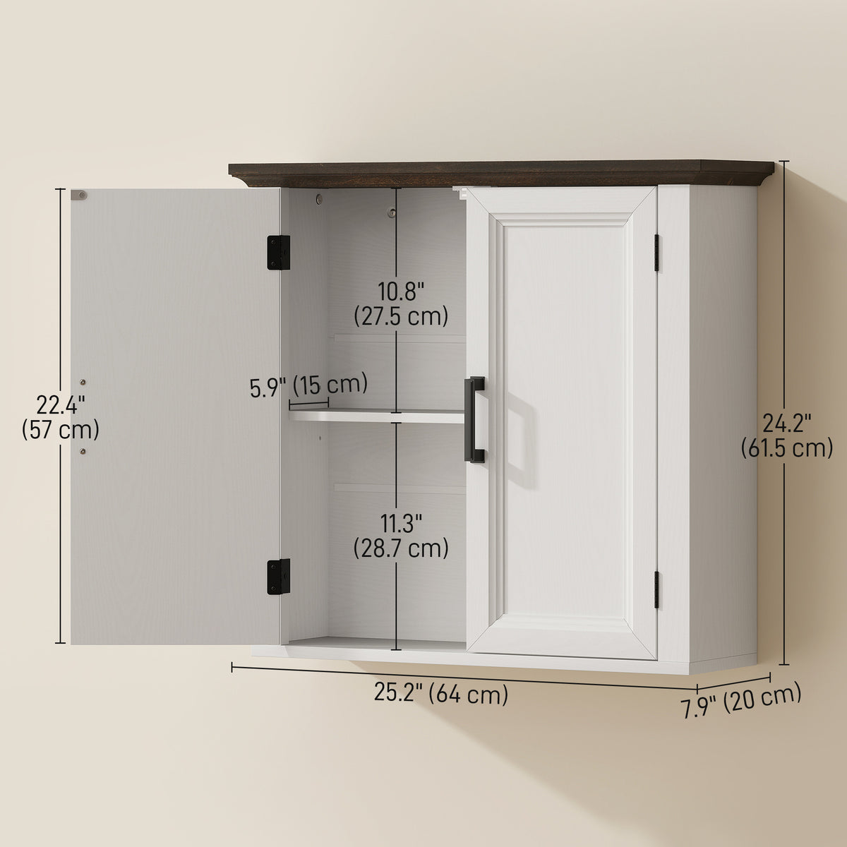 Bathroom Wall Cabinet, Farmhouse Medicine Cabinet Wall Mounted with 2 Doors and Adjustable Shelf, White