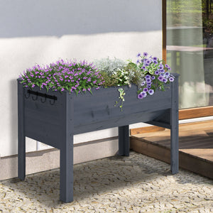Wooden Raised Garden Plant Stand Outdoor Tall Flower Bed Box with Hooks, 48" x 24" x 32", Nature Wood