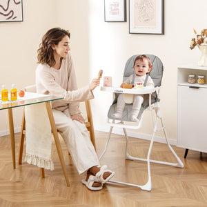 Easy Clean Compact Highchair with Removable Adjustable Tray and PU Seat Cushion-Gray view 3