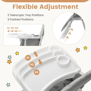 Easy Clean Compact Highchair with Removable Adjustable Tray and PU Seat Cushion-Gray view 7