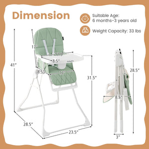 Easy Clean Compact Highchair with Removable Adjustable Tray and PU Seat Cushion-Green view 5