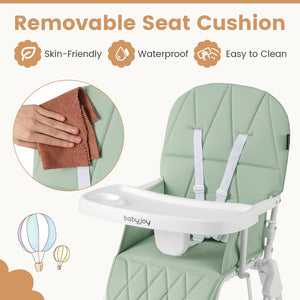 Easy Clean Compact Highchair with Removable Adjustable Tray and PU Seat Cushion-Green view 9