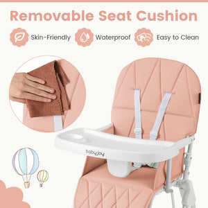 Easy Clean Compact Highchair with Removable Adjustable Tray and PU Seat Cushion-Pink view 9