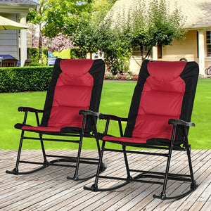 Folding Rocking Chair Set of 2 Padded Rockers with Armrest, Navy Blue – view 14