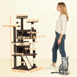 54" Cat Tree, Multi-Level Cat Tower with Scratching Posts, Cat Condos, Bed, Platforms, Ramp, Toy Ball, Beige – view 37