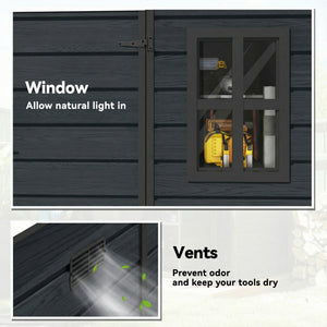 Outdoor Storage Shed with Lockable Door, Garden Shed with Vents and Windows for Backyard, Dark Grey