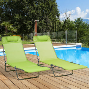 Set of 2 Folding Chaise Lounge Chairs, Outdoor Poolside Sun Tanning Chairs w/ Pillow, Reclining Backrest – view 21