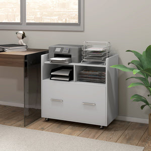 Mobile Filing Cabinet, Rolling File Cabinet with Drawer and Adjustable Hanging Bar for Letter, A4 and Legal Size, White