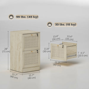 2 Drawer Filing Cabinet with Lock, Boho File Cabinet for A4 Letter Size Files with Decorative Rattan – view 2