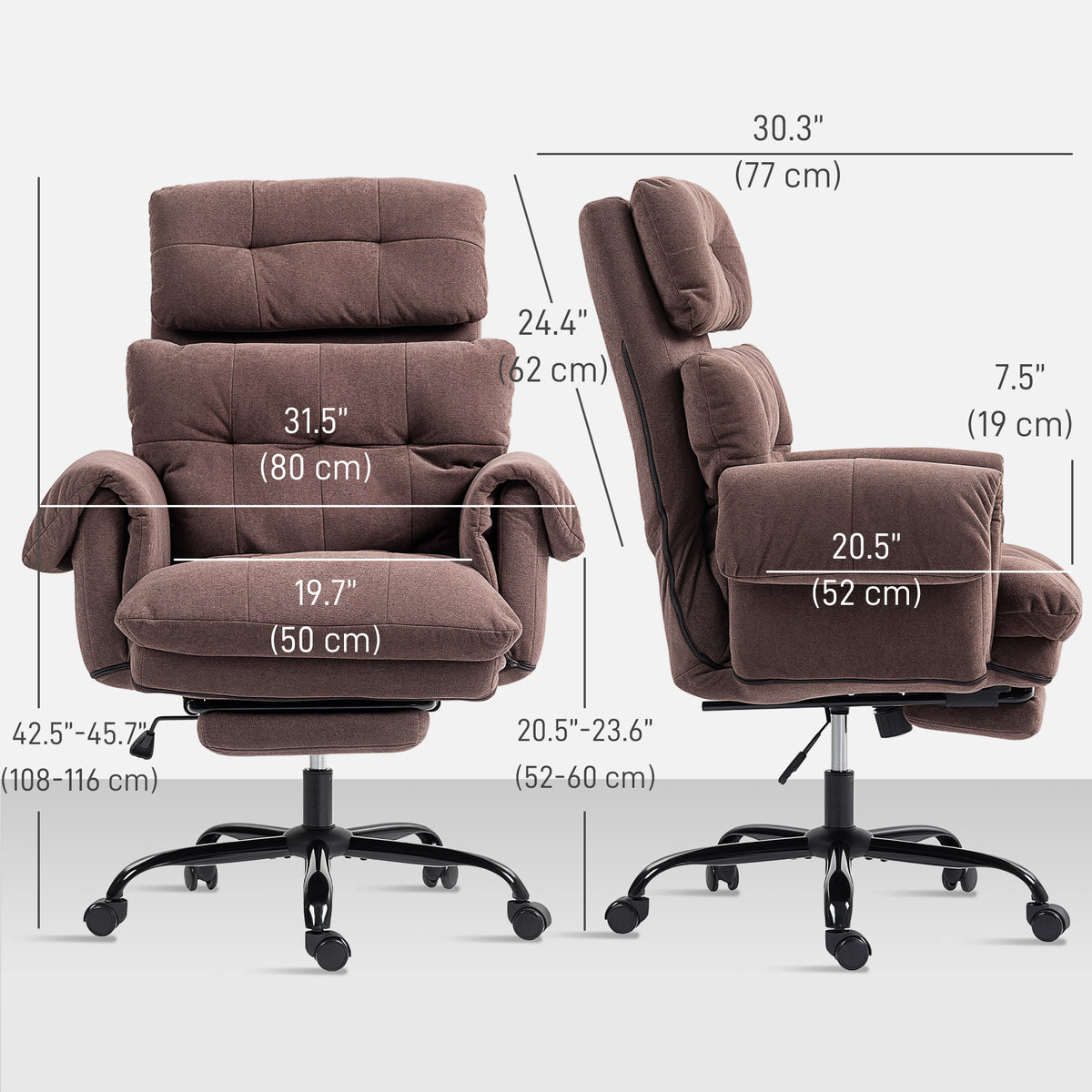 Reclining Executive Computer Desk Chair, Ergonomic Office Chair with Footrest and Thickly Padded, Coffee