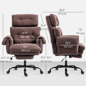 Reclining Executive Computer Desk Chair, Ergonomic Office Chair with Footrest and Thickly Padded, Coffee