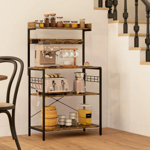 Kitchen Baker's Rack with Power Outlet, Coffee Bar Station with Adjustable Shelves and Hooks – view 28