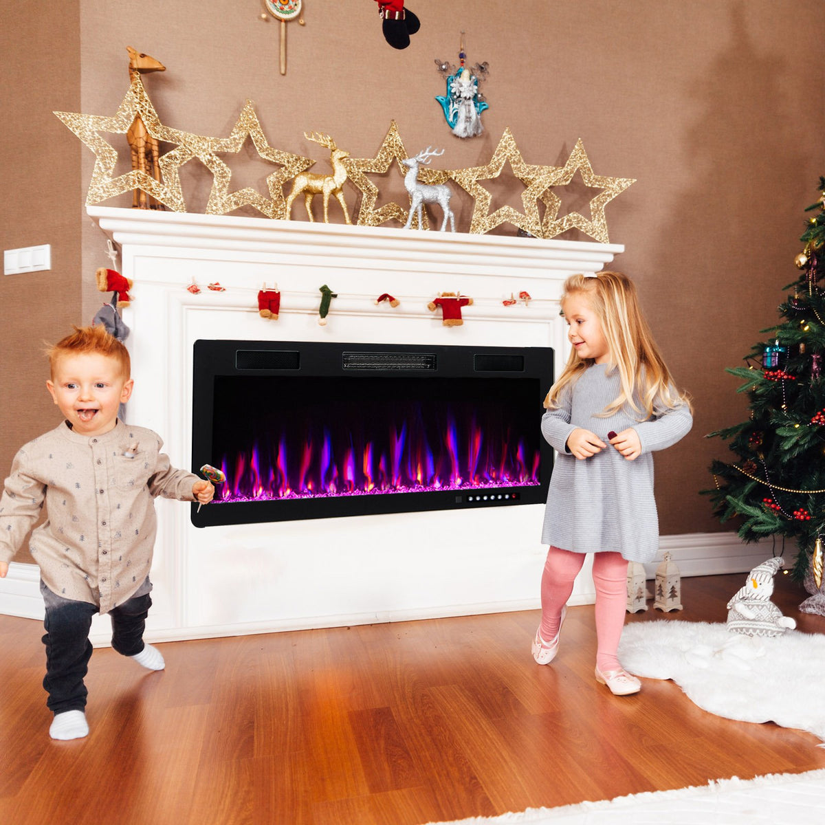 Electric Fireplace 40/50/60 Inches Recessed and Wall Mounted for 2' x 6' Stud-50 inches view 2