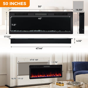 Electric Fireplace 40/50/60 Inches Recessed and Wall Mounted for 2' x 6' Stud-50 inches view 6