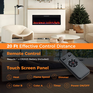 Electric Fireplace 40/50/60 Inches Recessed and Wall Mounted for 2' x 6' Stud-50 inches view 7