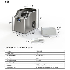 Electric Portable Countertop Ice Maker with Ice Scoop and Basket-Sliver view 5