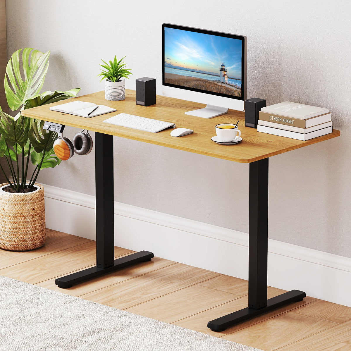 Electric Standing Desk Frame Height Adjustable Computer Desk Base with LED Display-Black view 2