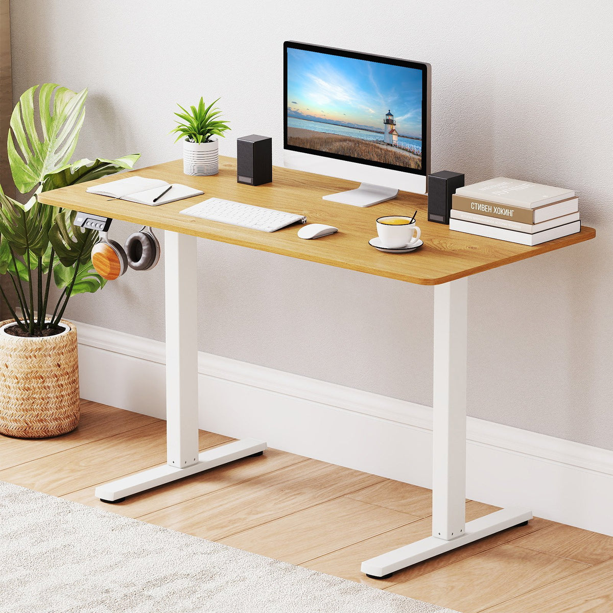 Electric Standing Desk Frame Height Adjustable Computer Desk Base with LED Display-White view 2