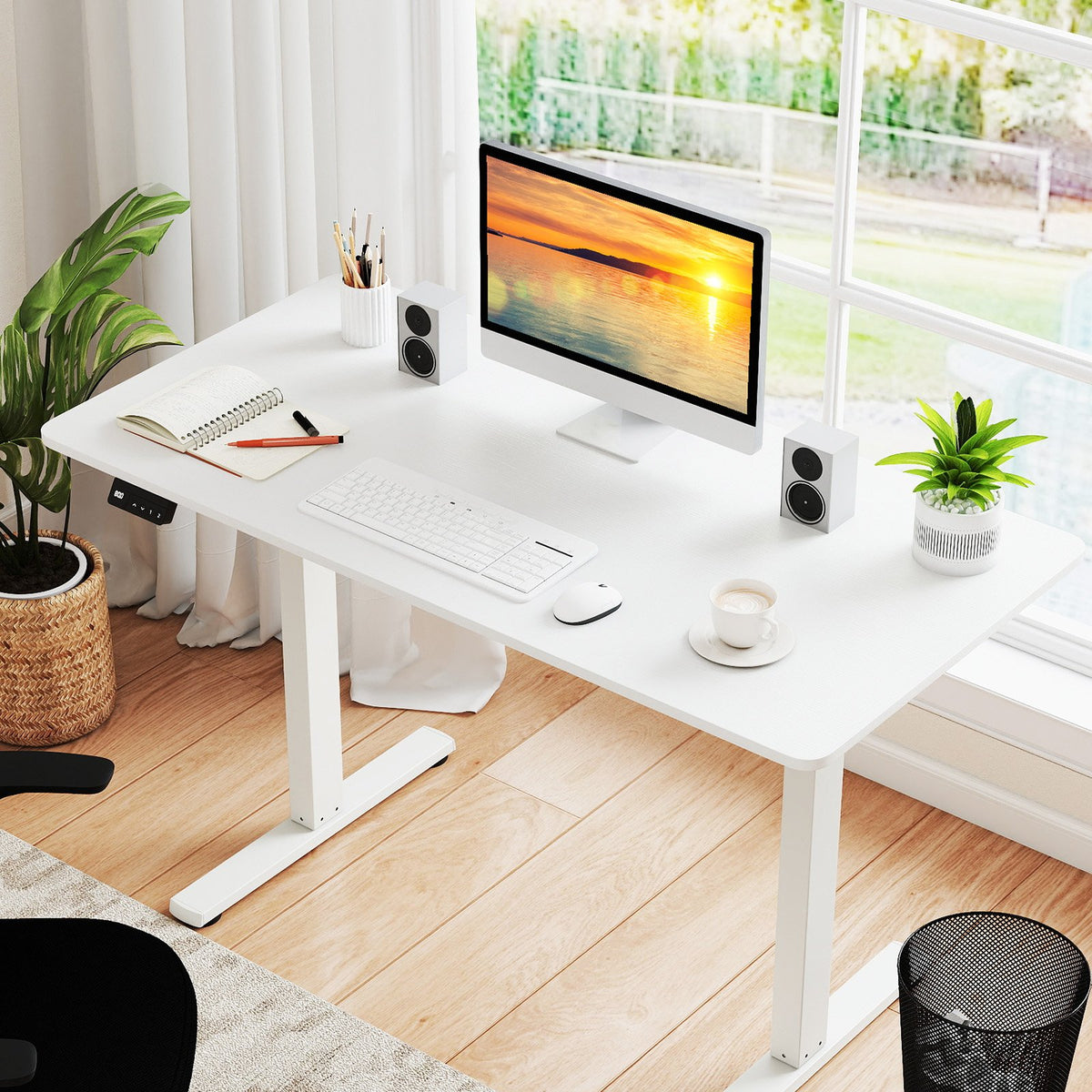 Electric Standing Desk with LED Display and 2 Memory Height Settings-White view 2