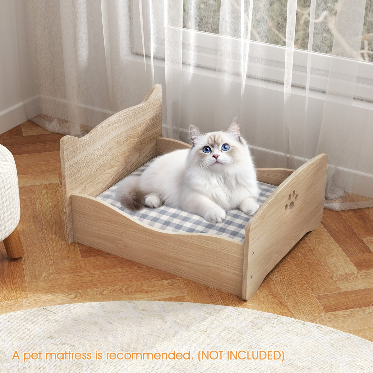 Elevated Pet Bed Frame with Rails and Cute Headboards-Walnut view 2