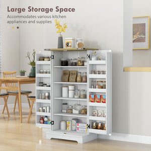 Farmhouse Kitchen Pantry Storage Cabinet, Kitchen Pantry Cabinet with Doors and Adjustable Shelves, Cream White