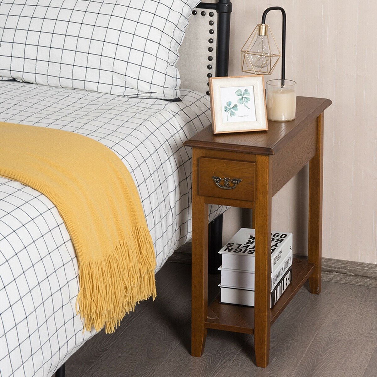 End Table Bedside Sofa End Table Narrow Nightstand with Wooden Legs view 2