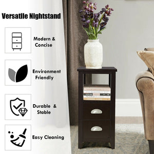 End Table Wooden with 2 Drawers and Shelf Bedside Table-Dark Brown view 7