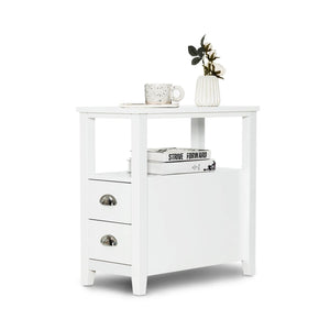 End Table Wooden with 2 Drawers and Shelf Bedside Table-White view 4