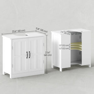 Pedestal Under Sink Cabinet, Bathroom Vanity Cabinet Storage with Double Doors and Adjustable Shelf, White