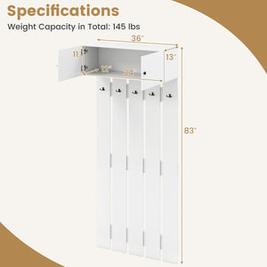 Entryway Wall Coat Rack Wall Mounted Coat Clothes Rack-White view 5