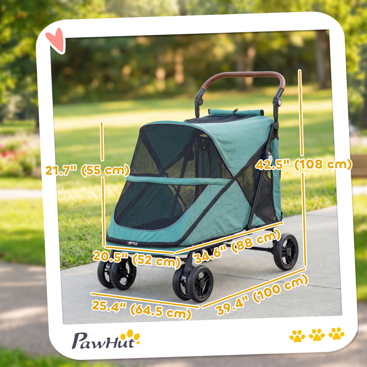 Dog Stroller Easy Fold Pet Stroller for Large Dogs Up to 66lbs with 4-Wheel Shock Absorption & One-Foot Brake Turquoise