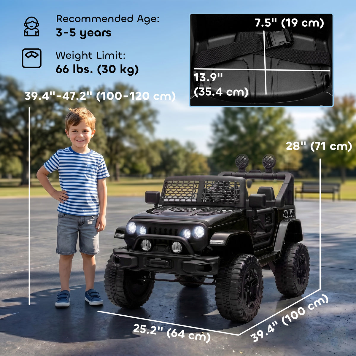Aosom 12V Battery Powered Kids Ride On Car Off Road Truck Toy w/ Parent Remote