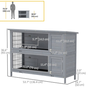 2 Tier Wooden Rabbit Hutch Bunny Pet House Wooden Coop Run, Grey