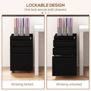 3 Drawer File Cabinet with Lock, Steel Vertical Filing Cabinet with 5 Wheels and Hanging Bar for – view 5