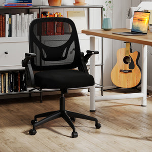 Ergonomic Computer Desk Chair with Lumbar Support and Flip-up Arms-Black view 2